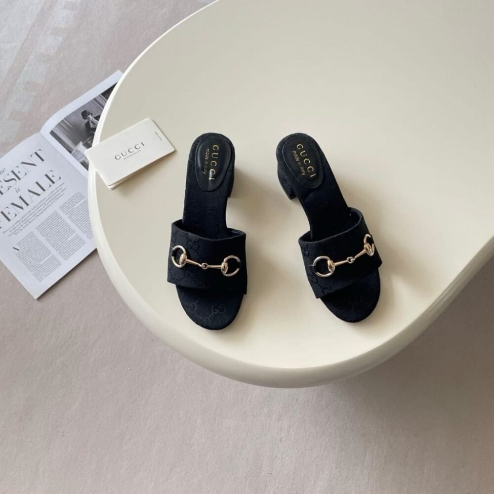 Gucci Women's High Heel Slides With Horsebit Black