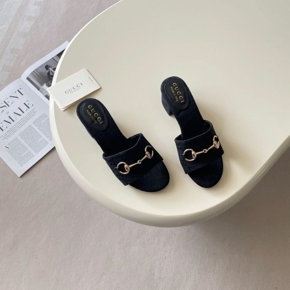 Gucci Women's High Heel Slides With Horsebit Black