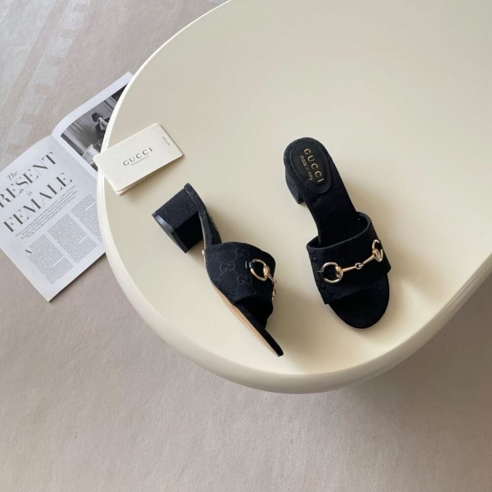 Gucci Women's High Heel Slides With Horsebit Black