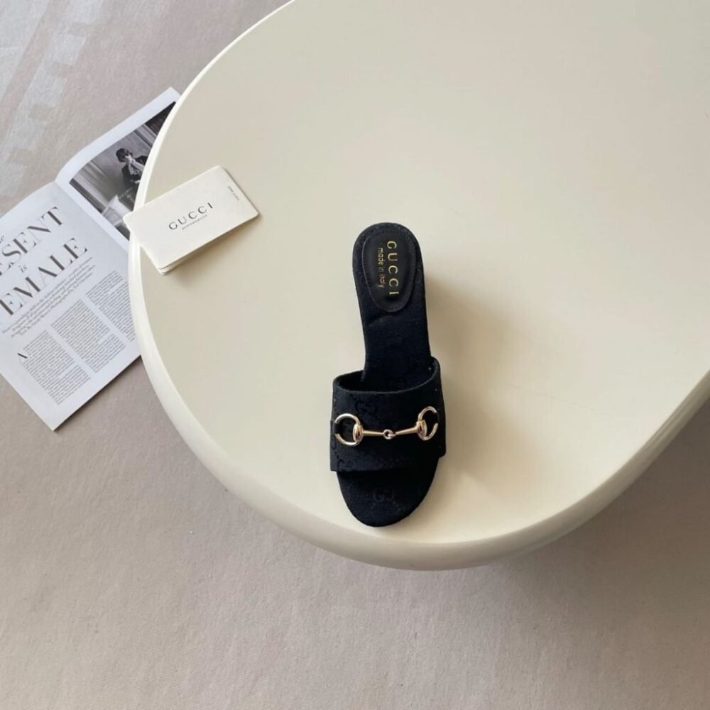 Gucci Women's High Heel Slides With Horsebit Black