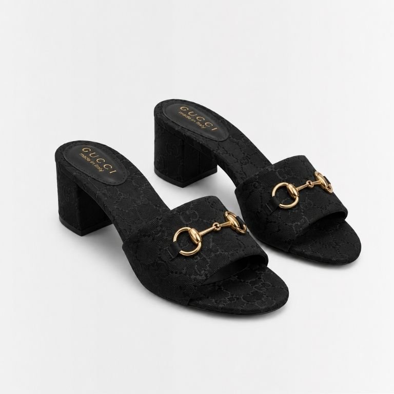 Gucci Women's High Heel Slides With Horsebit Black