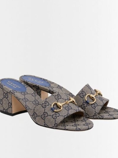 Gucci Women's High Heel Slides With Horsebit Blue Denim