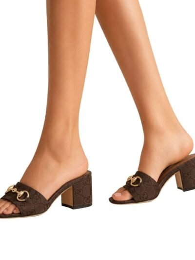 Gucci Women's High Heel Slides With Horsebit Dark Brown 854882 9SF10 2140