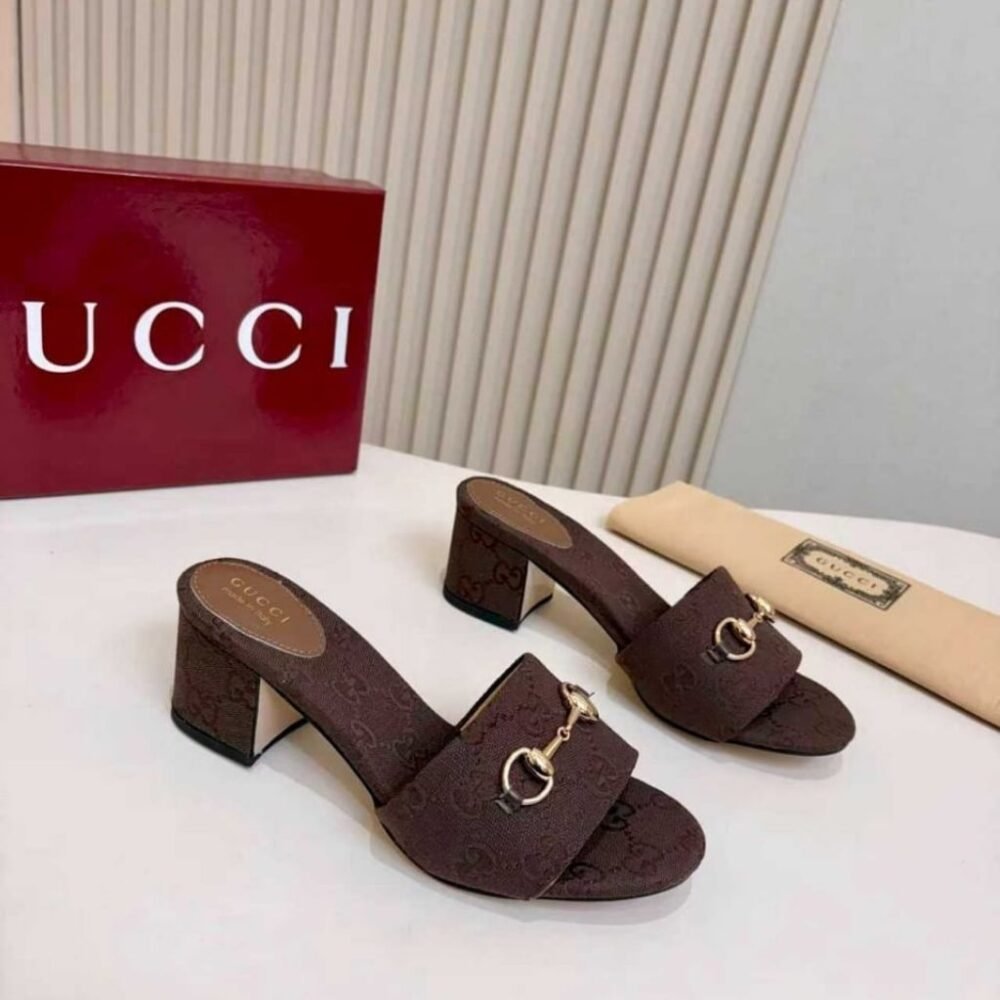 Gucci Women's High Heel Slides With Horsebit Dark Brown 854882 9SF10 2140
