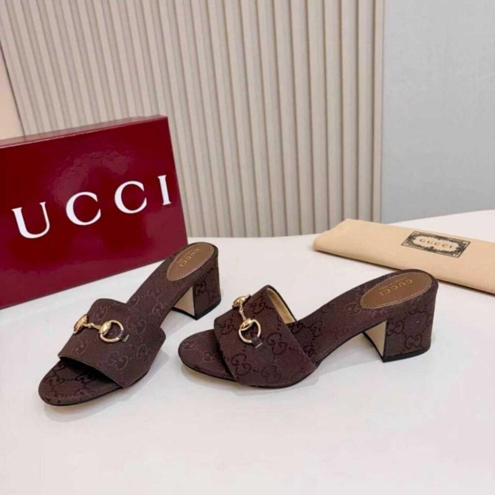 Gucci Women's High Heel Slides With Horsebit Dark Brown 854882 9SF10 2140