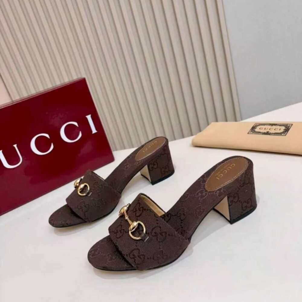 Gucci Women's High Heel Slides With Horsebit Dark Brown 854882 9SF10 2140
