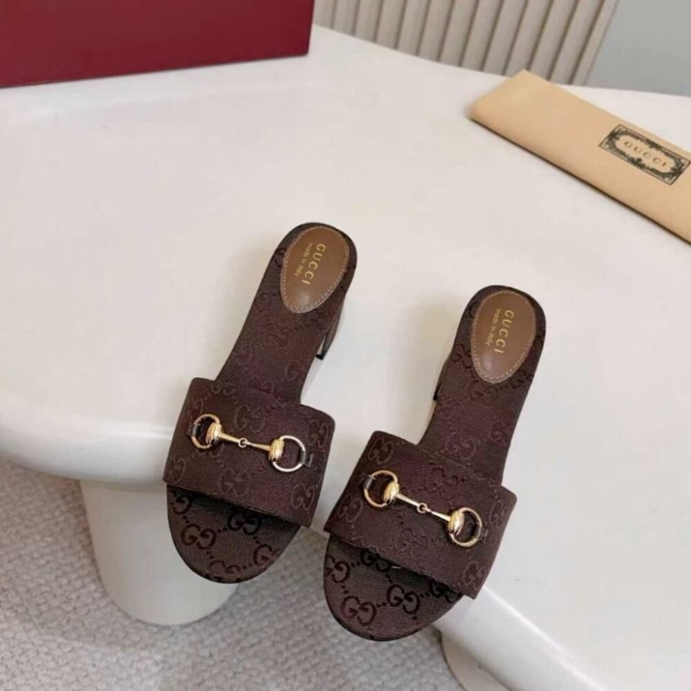 Gucci Women's High Heel Slides With Horsebit Dark Brown 854882 9SF10 2140