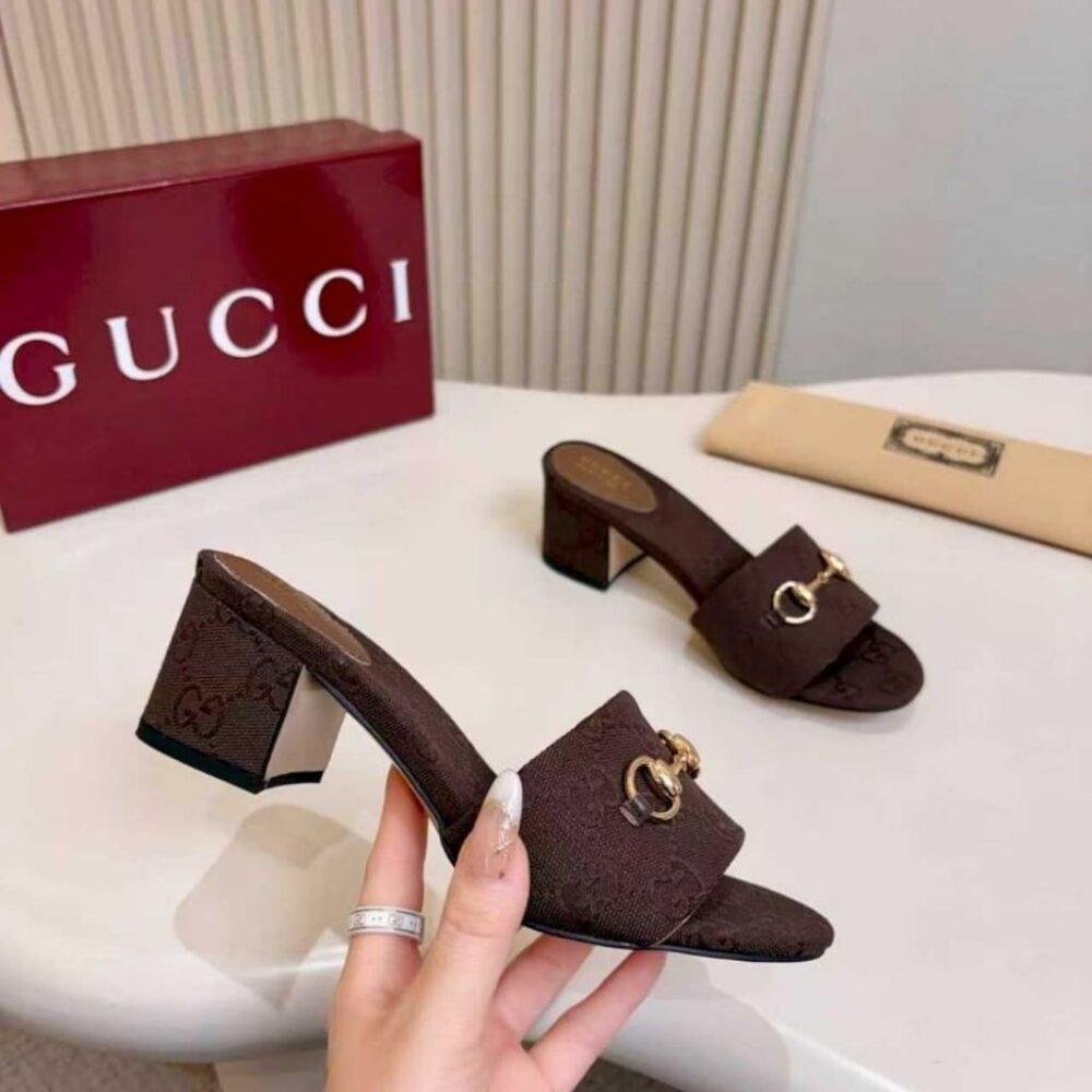 Gucci Women's High Heel Slides With Horsebit Dark Brown 854882 9SF10 2140