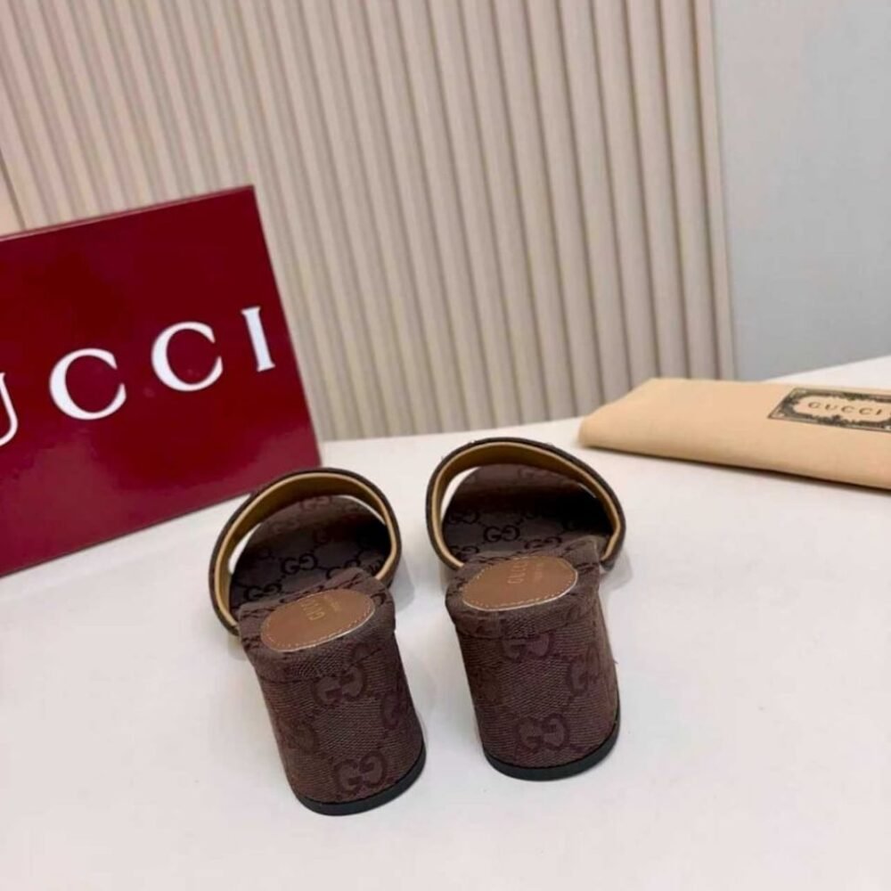 Gucci Women's High Heel Slides With Horsebit Dark Brown 854882 9SF10 2140