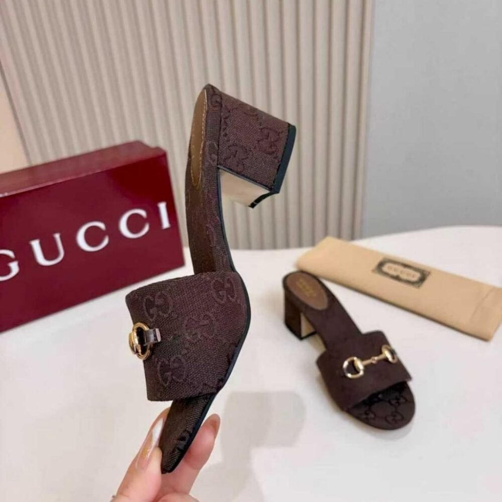 Gucci Women's High Heel Slides With Horsebit Dark Brown 854882 9SF10 2140