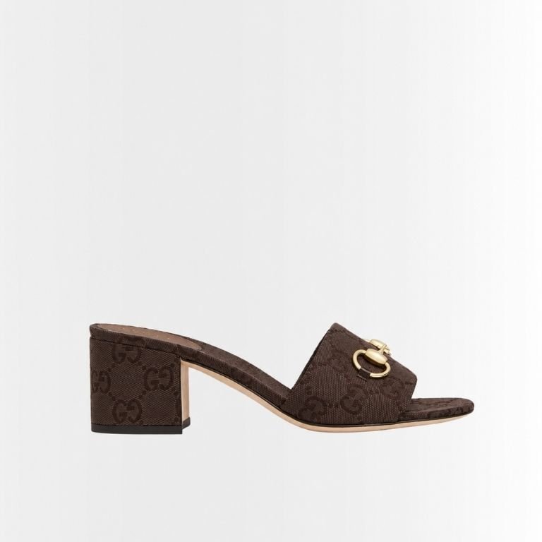 Gucci Women's High Heel Slides With Horsebit Dark Brown 854882 9SF10 2140