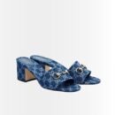 Gucci Women's High Heel Slides With Horsebit Light Denim 854882 FAFGT 4746