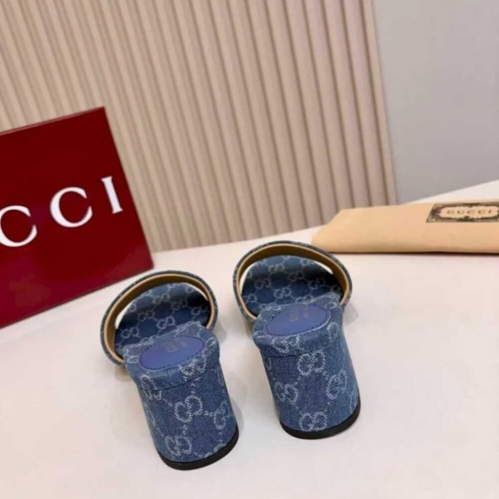 Gucci Women's High Heel Slides With Horsebit Light Denim 854882 FAFGT 4746