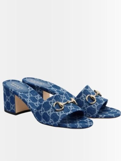 Gucci Women's High Heel Slides With Horsebit Light Denim 854882 FAFGT 4746