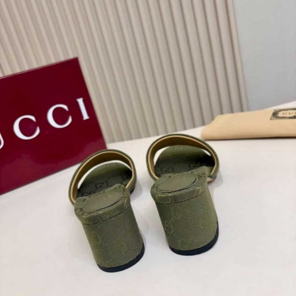 Gucci Women's High Heel Slides With Horsebit Olive Green