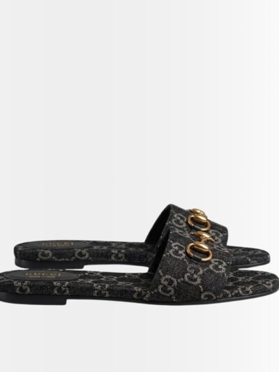 Gucci Women's Horsebit Slide Sandals in GG Denim Black