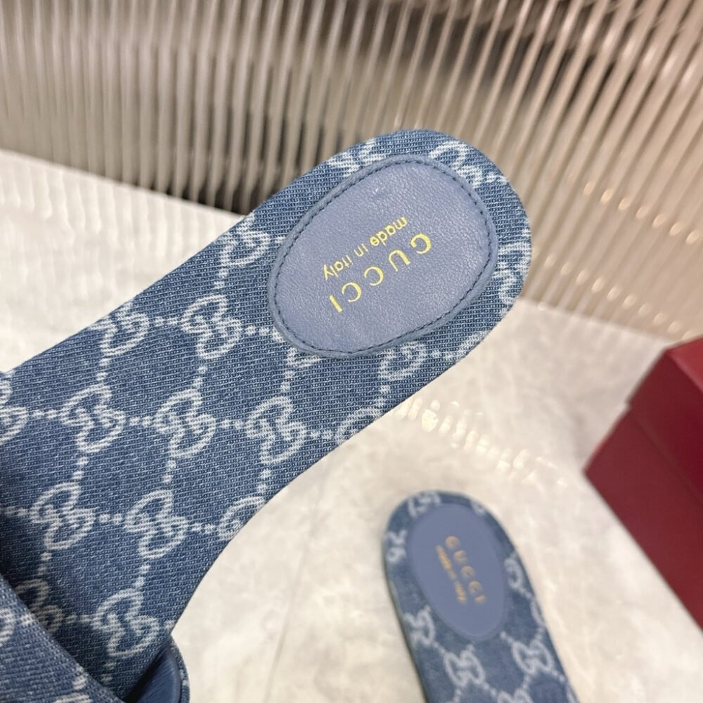 Gucci Women's Horsebit Slide Sandals in GG Denim Blue 835828 FAFGT 4746