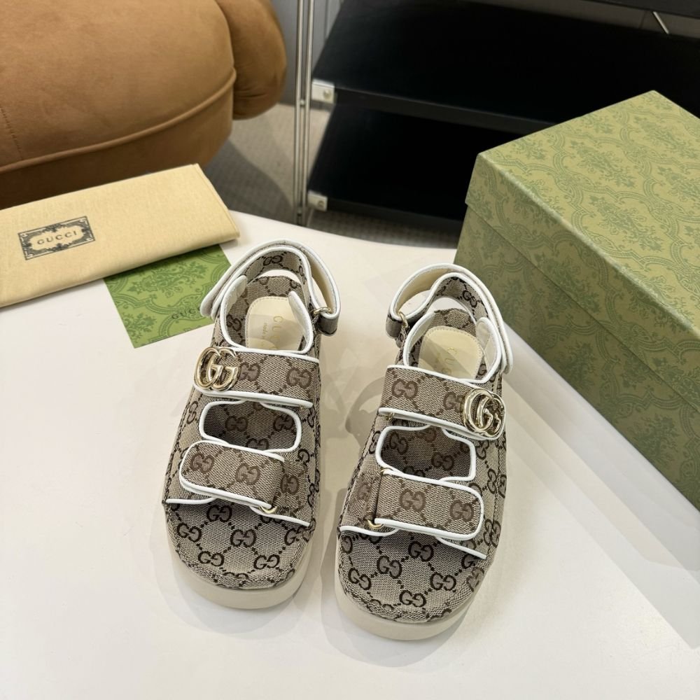 Gucci Women's Sandal With Double G Grey And Black 816630 FAD9F 9753