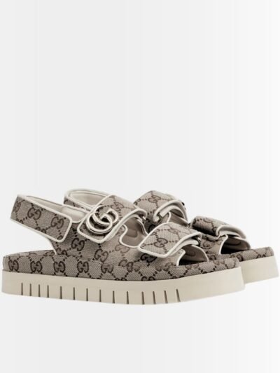 Gucci Women's Sandal With Double G Grey And Black 816630 FAD9F 9753