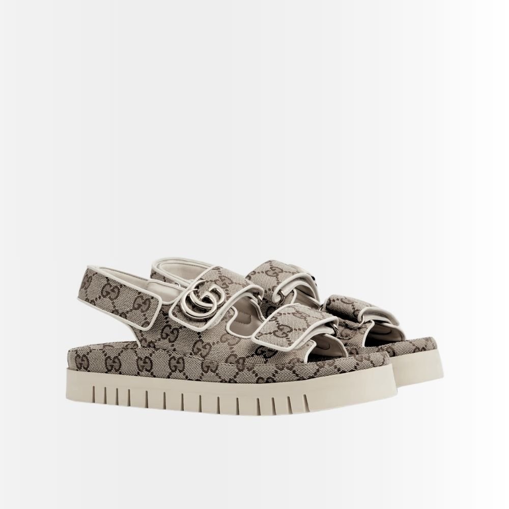 Gucci Women's Sandal With Double G Grey And Black 816630 FAD9F 9753