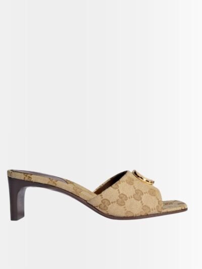 Gucci Women's Slide Sandal With GG Canvas Sand And Dark Brown 871481 FAFUW 9611