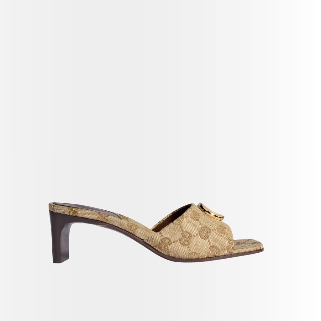 Gucci Women's Slide Sandal With GG Canvas Sand And Dark Brown 871481 FAFUW 9611