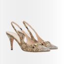 Gucci Women's Slingback Pump With Crystal Horsebit Beige And Dark Brown 812176 FAD21 2549
