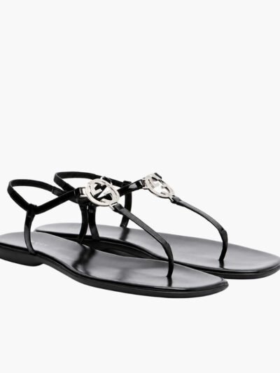 Gucci Women's Thong Sandal With Interlocking G Black 874699 BKO40 1000