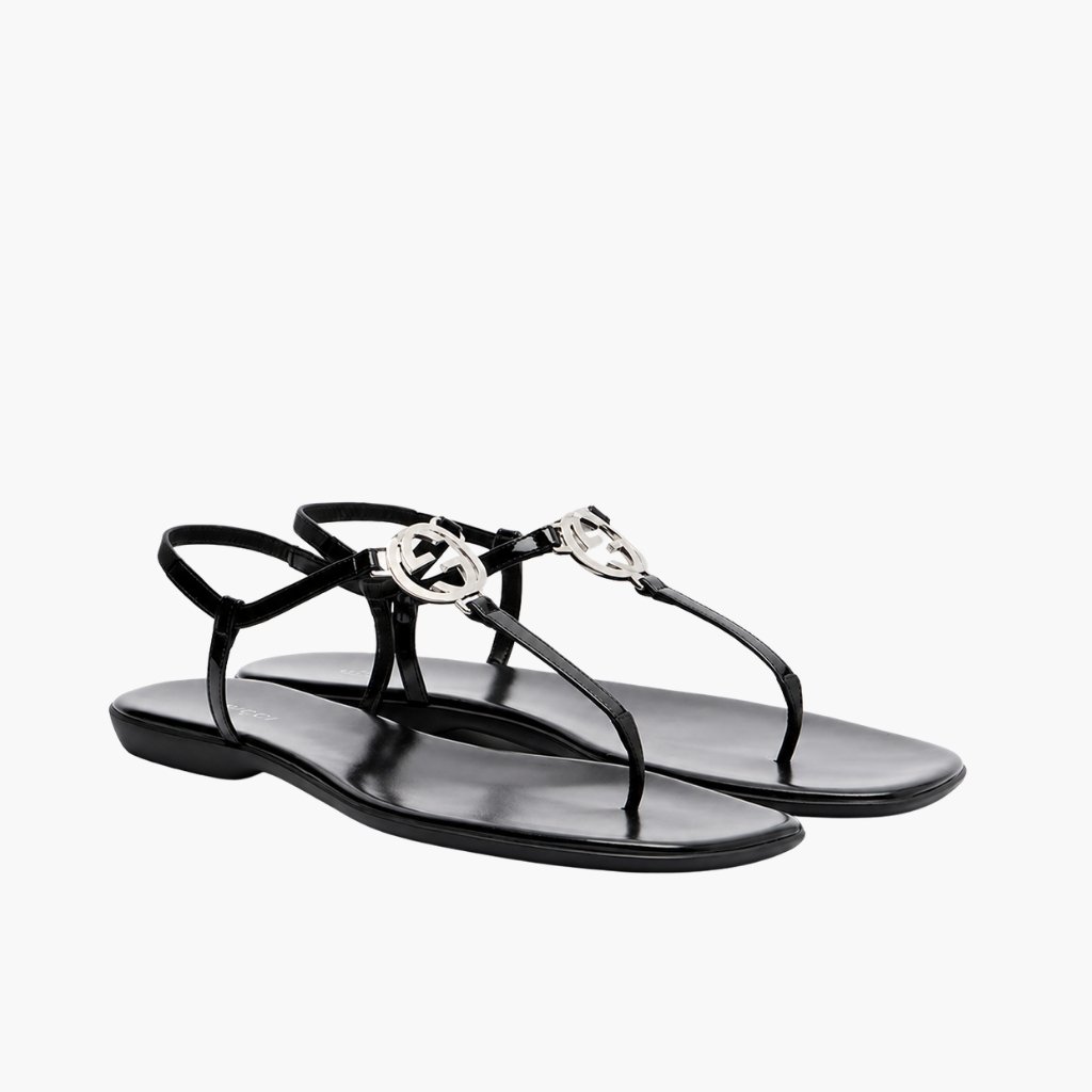 Gucci Women's Thong Sandal With Interlocking G Black 874699 BKO40 1000