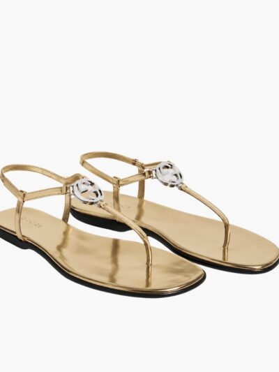 Gucci Women's Thong Sandal With Interlocking G Metallic Gold