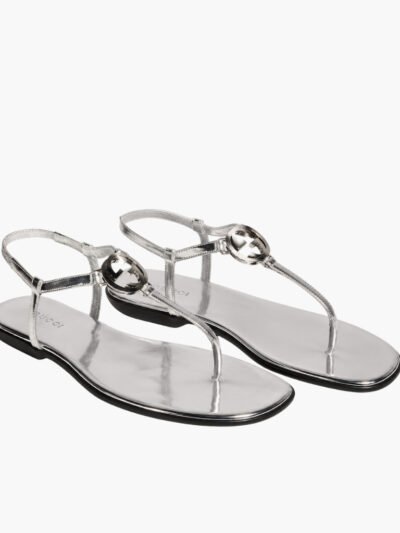Gucci Women's Thong Sandal With Interlocking G Metallic Silver ‎874699 AAGNM 8106