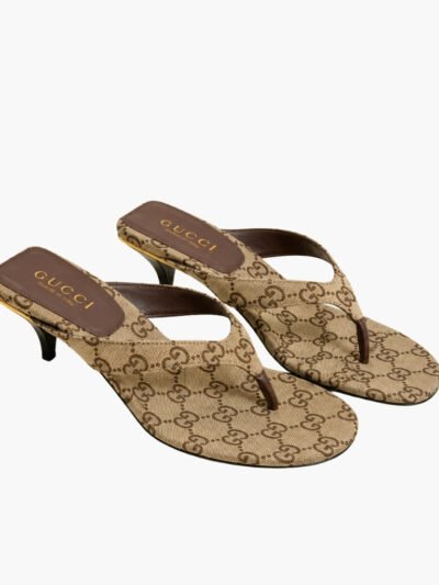 Gucci Women's Vittoria Thong Sand And Dark Brown GG Canvas 870786 FAF3Z 9642