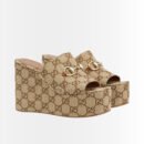 Gucci Women's Wedge Sandal With Horsebit ‎Beige And Dark Brown 816328 FAB10 2547