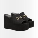 Gucci Women's Wedge Sandal With Horsebit ‎Black 816328 FAB10 1000