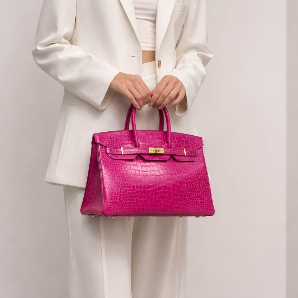Hermes Birkin 25 Crocodile Dark Pink Gold Tone Hardware 25Cm