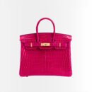Hermes Birkin 25 Crocodile Dark Pink Gold Tone Hardware 25Cm