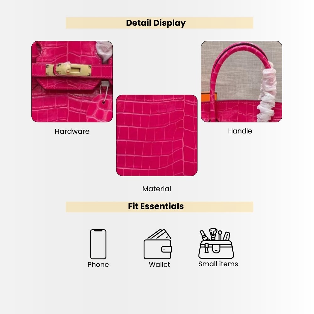Hermes Birkin 25 Crocodile Dark Pink Gold Tone Hardware 25Cm