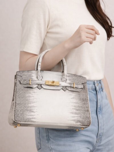 Hermes Birkin 25 Niloticus Crocodile Himalaya Blanc 25Cm
