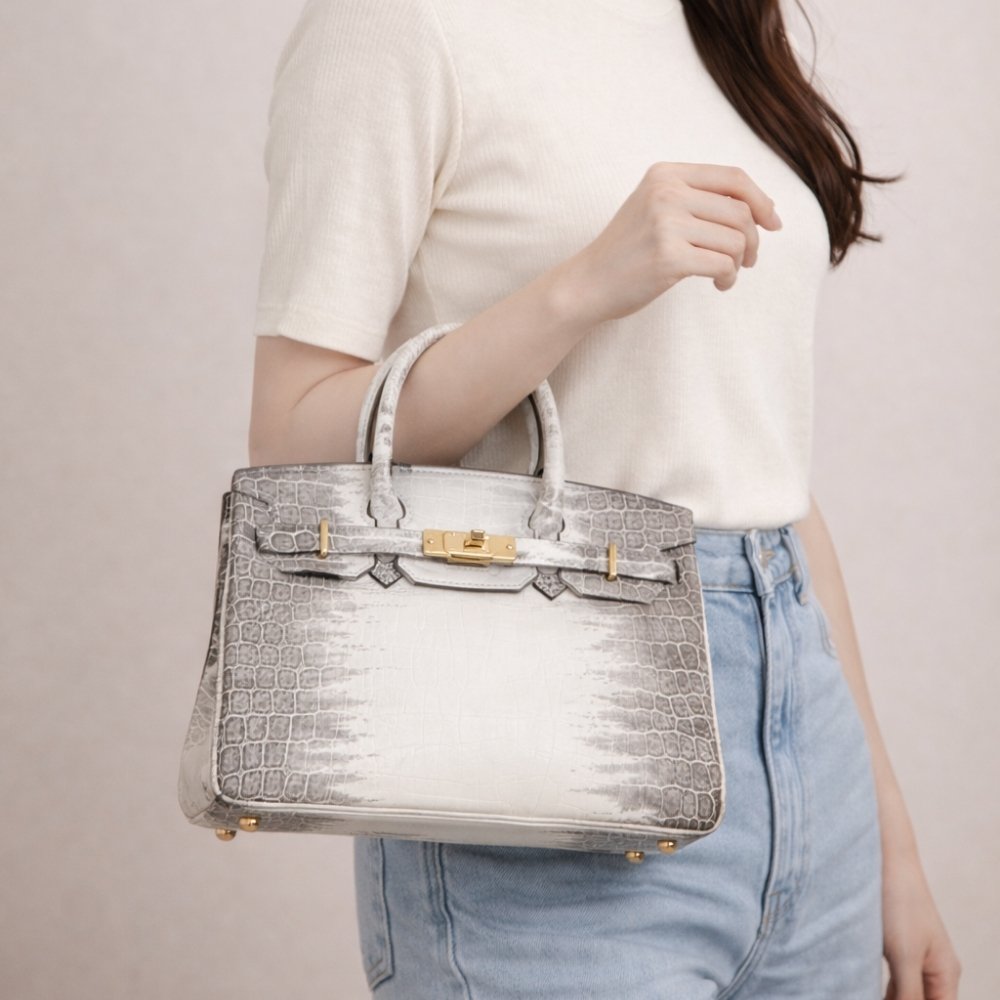 Hermes Birkin 25 Niloticus Crocodile Himalaya Blanc 25Cm