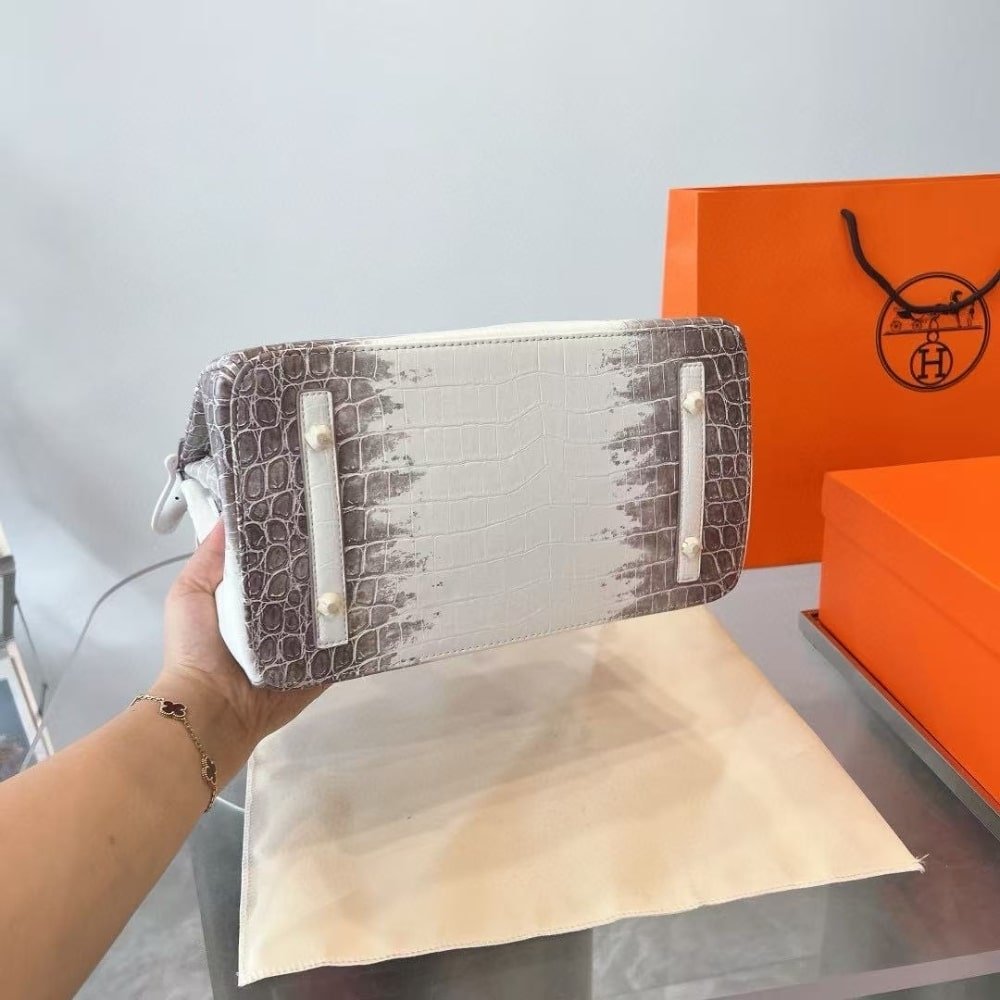 Hermes Birkin 25 Niloticus Crocodile Himalaya Blanc 25Cm