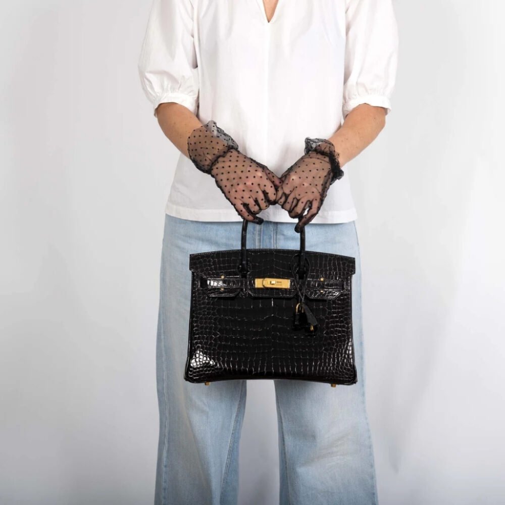 Hermes Birkin 30 Crocodile Gold Tone Hardware Black 30Cm