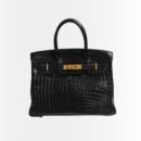 Hermes Birkin 30 Crocodile Gold Tone Hardware Black 30Cm