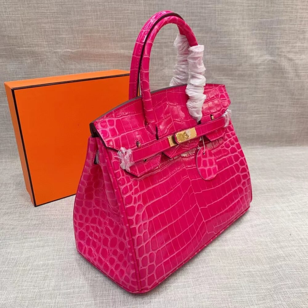 Hermes Birkin 30 Crocodile Gold Tone Hardware Dark Pink 30Cm