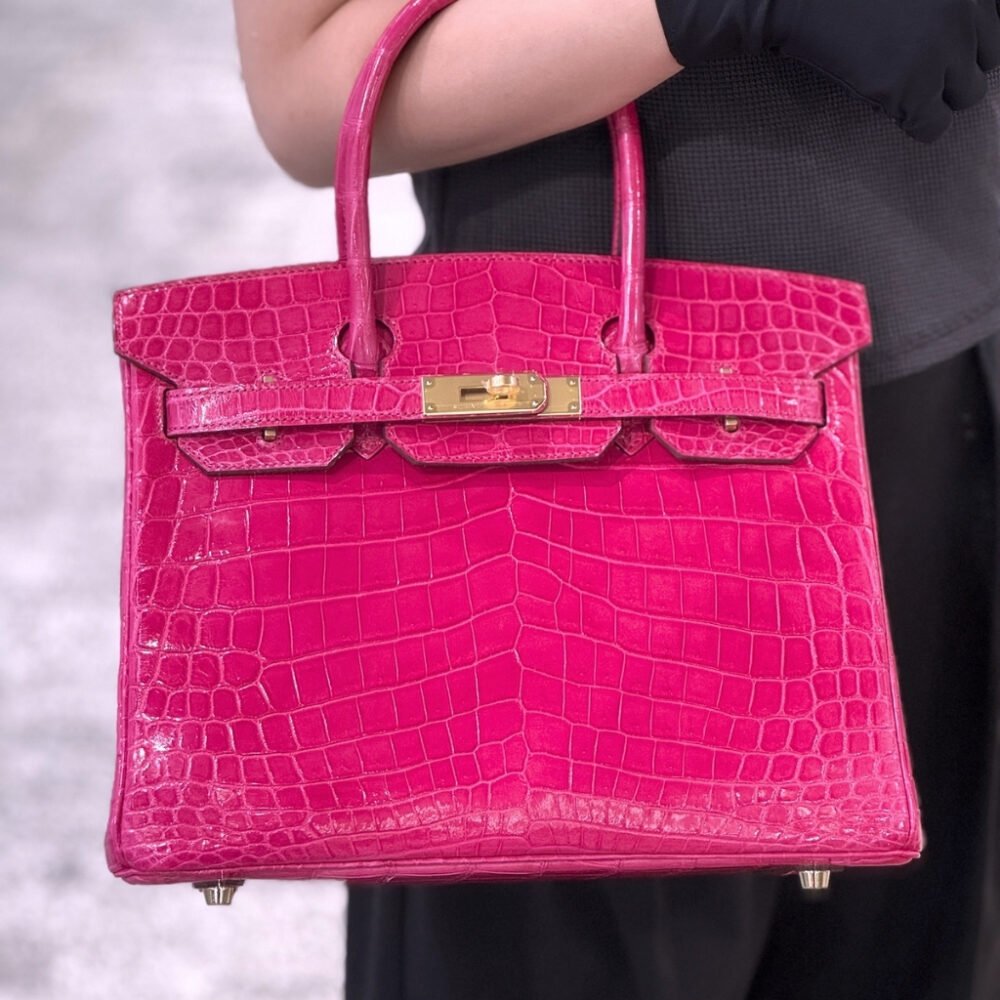 Hermes Birkin 30 Crocodile Gold Tone Hardware Dark Pink 30Cm