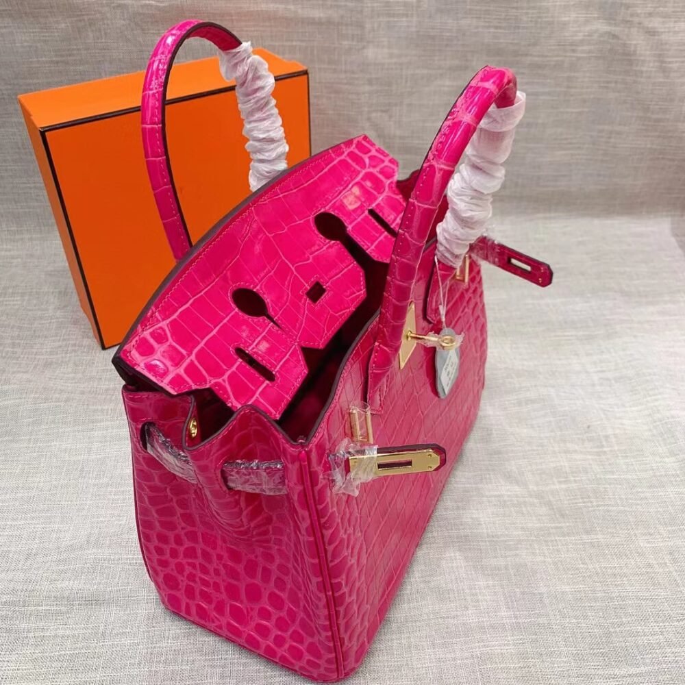 Hermes Birkin 30 Crocodile Gold Tone Hardware Dark Pink 30Cm