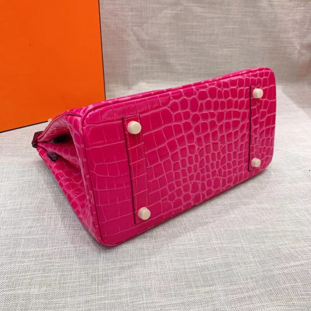Hermes Birkin 30 Crocodile Gold Tone Hardware Dark Pink 30Cm