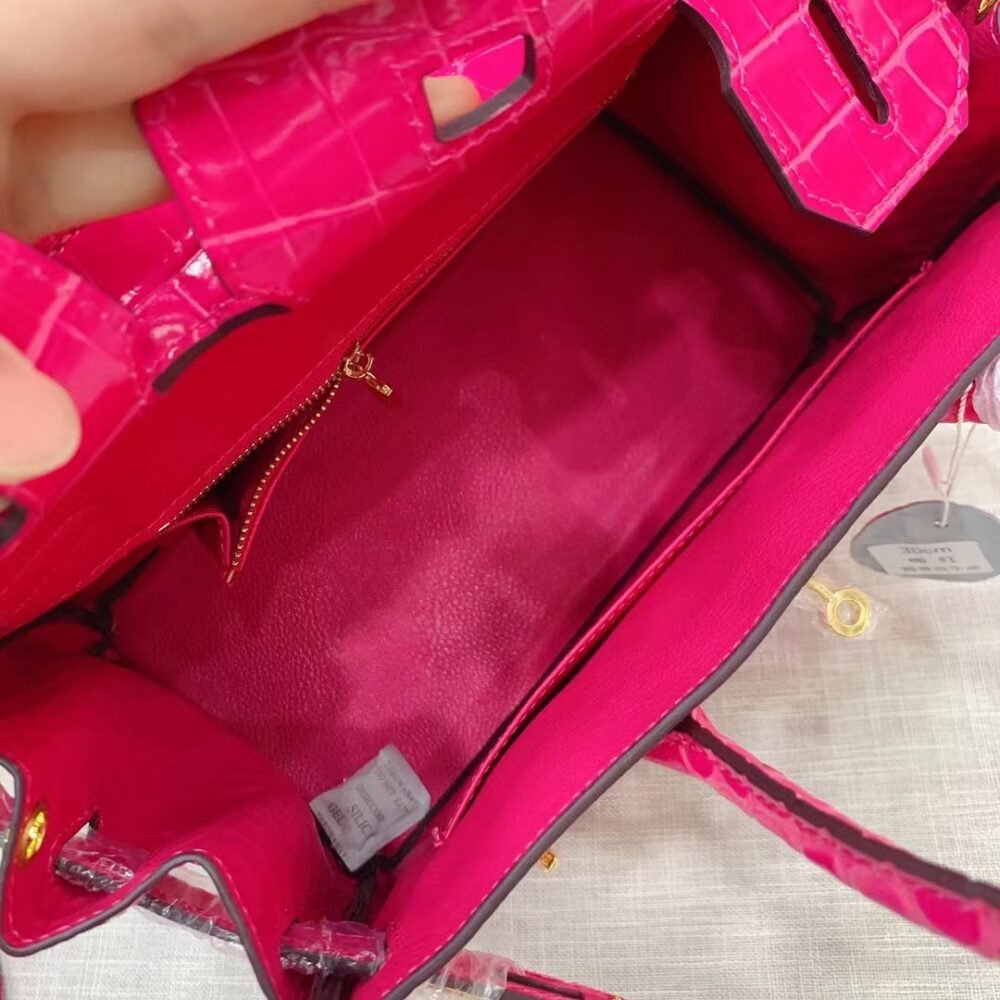 Hermes Birkin 30 Crocodile Gold Tone Hardware Dark Pink 30Cm