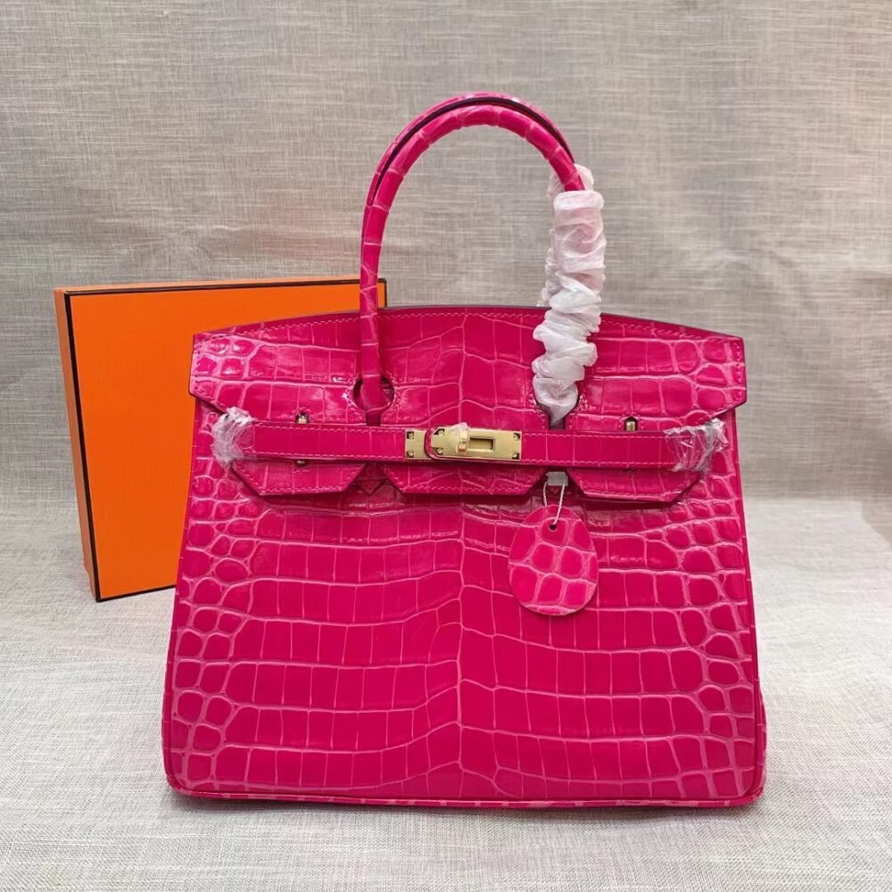 Hermes Birkin 30 Crocodile Gold Tone Hardware Dark Pink 30Cm