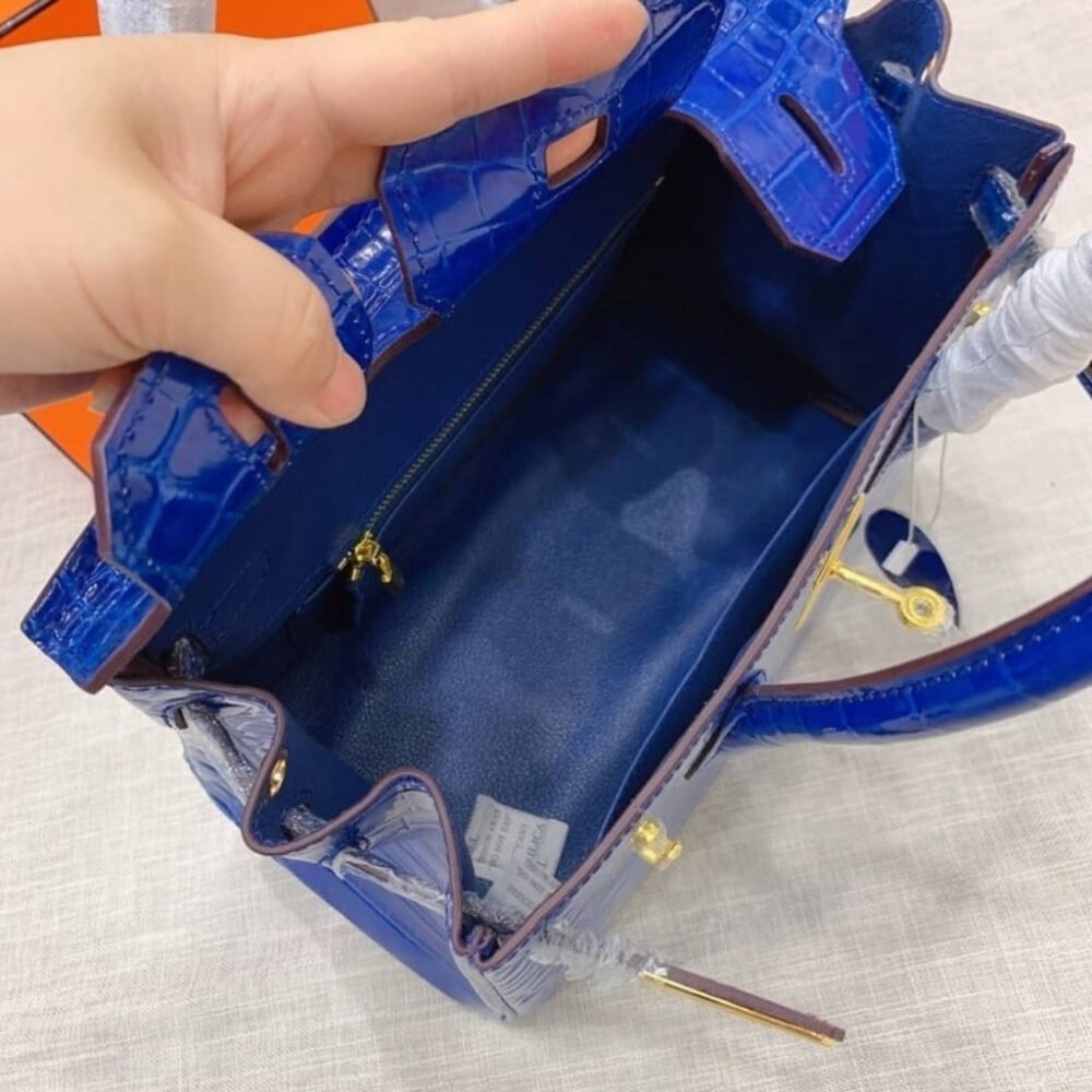 Hermes Birkin 30 Crocodile Gold Toned Hardware Dark Blue 30Cm