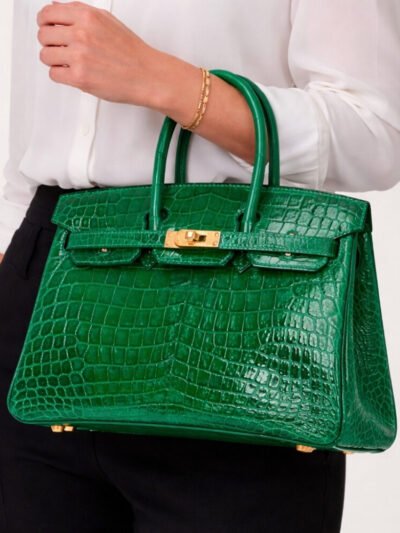 Hermes Birkin 30 Crocodile Gold Toned Hardware Dark Green 30Cm